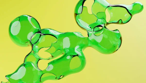 Grünes Glas Abstrakte Form Fließt Vor Leuchtend Gelbem Hintergrund Citrus — Stockfoto