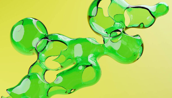 Green glass abstract shape flowing against bright yellow background. Citrus summer futuristic 3D render — Stock Image Green Glass Abstract Shape Flowing Bright Yellow Background Citrus Summer Stock Image