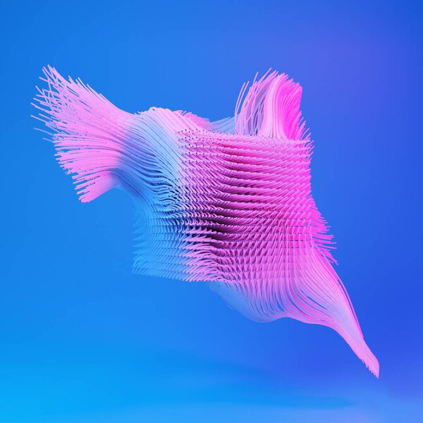 3D abstract dynamic shape floating against gradient blue background. Cyber, motion neon 3D render — Stock Image Abstract Dynamic Shape Floating Gradient Blue Background Cyber Motion Neon Stock Photo