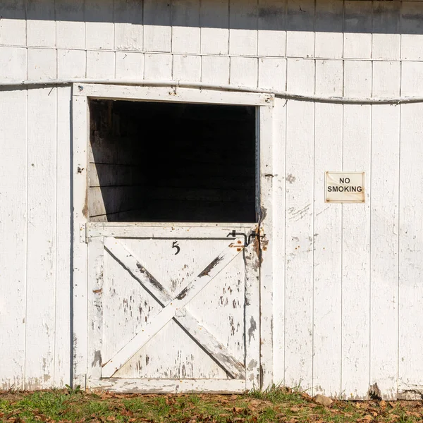 Білий Кінь Барн Двері Вхід Або Початок Концепції Зображення — стокове фото