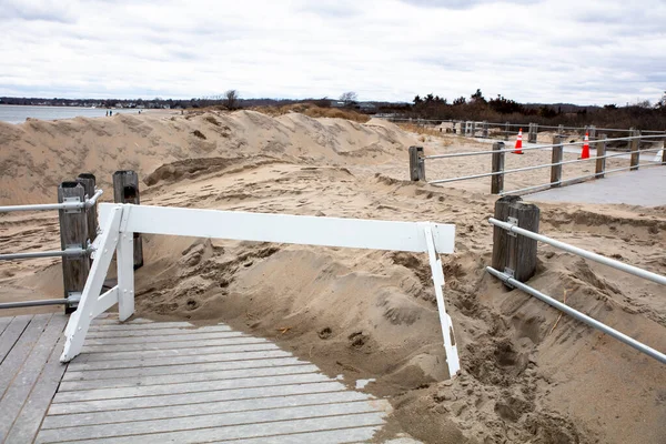 Climate Change Concept Showing Beach Erosion Repair Beach Winter — Stock Photo, Image