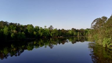 Güney Carolina 'da suda yüzen polenli bir göl barajının havadan görünüşü.