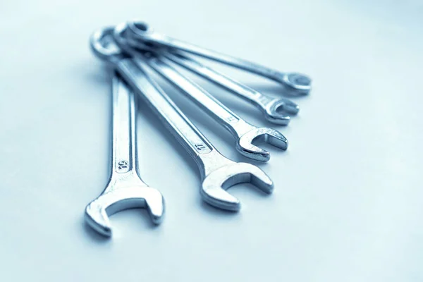 Wrenches White Background Different Sizes Equipment Too Stockfoto