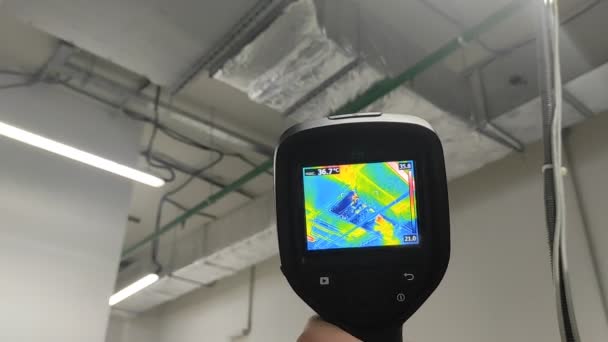 Thermal Imager Checking Heat Loss Industrial Equipment Temperature Control — ストック動画