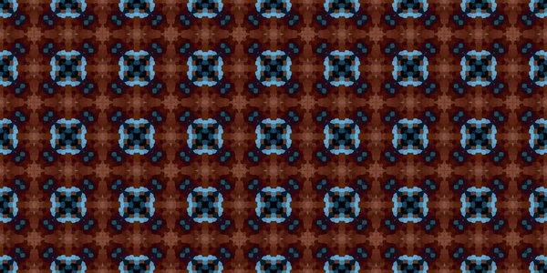 Square Mosaic Seamless Pattern Kaleidoscope Pattern Gold Blue Horizontal Texture — Stock Photo, Image