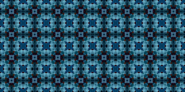Vierkant Mozaïek Naadloos Patroon Kaleidoscoop Patroon Goud Blauw Horizontale Textuur — Stockfoto