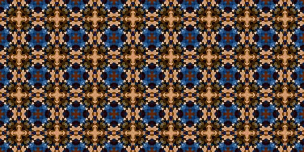 Patrón Sin Costura Mosaico Cuadrado Patrón Caleidoscopio Oro Azul Textura — Foto de Stock