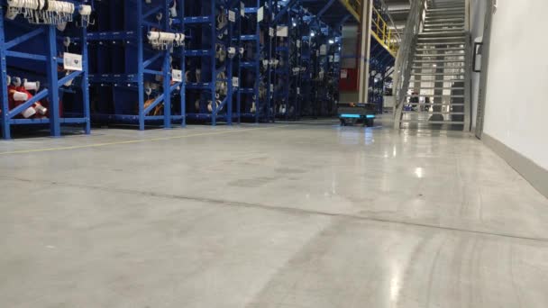 Robot Logistickém Skladu Automatizováno Umělou Inteligencí Reálné Video Výrobě — Stock video