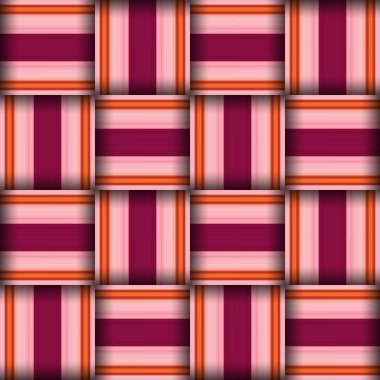 Soyut, dikişsiz, dokuma desenli doku. Kare, pürüzsüz desen. Kırmızı çizgiler. Pembe Çizgiler ve Kareler.