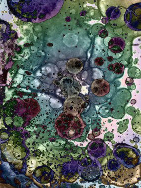 Yazarın sanatsal soyutlamaları. Suluboya ve alkol mürekkebi. Modern sanat. Fotoşopta İşlendi