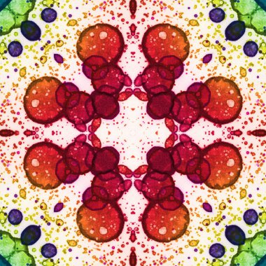 Kusursuz soyut desen ve doku. Suluboya ve baloncukların simetrik deseni