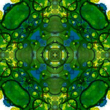 Kusursuz soyut desen ve doku. Suluboya ve baloncukların simetrik deseni