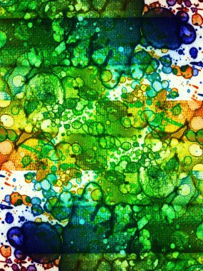 Modern soyut sanat. Suluboya ve alkol mürekkeplerinden oluşan bir gökkuşağı. Çalışma parçasının arkaplan ve dokusu