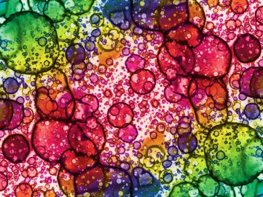 Modern soyut sanat. Suluboya ve alkol mürekkeplerinden oluşan bir gökkuşağı. Çalışma parçasının arkaplan ve dokusu