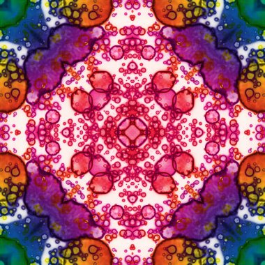 Kusursuz soyut desen ve doku. Suluboya ve baloncukların simetrik deseni