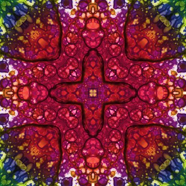 Kusursuz soyut desen ve doku. Suluboya ve baloncukların simetrik deseni