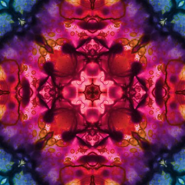 Kusursuz soyut desen ve doku. Suluboya ve baloncukların simetrik deseni