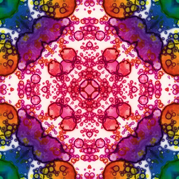 Kusursuz soyut desen ve doku. Suluboya ve baloncukların simetrik deseni