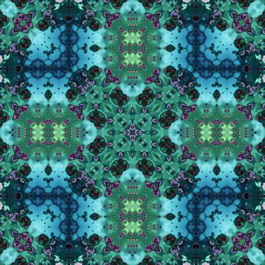 Kusursuz soyut desen ve doku. Suluboya ve baloncukların simetrik deseni