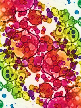 Modern soyut sanat. Suluboya ve alkol mürekkeplerinden oluşan bir gökkuşağı. Çalışma parçasının arkaplan ve dokusu