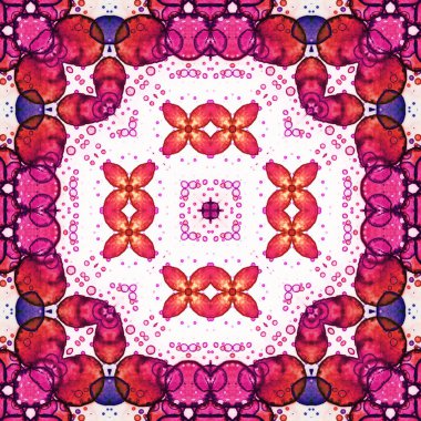 Kusursuz soyut desen ve doku. Suluboya ve baloncukların simetrik deseni