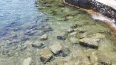 Deniz kıyısı dalgaları. Okyanus kenarında dinleniyor. Tatil yeri, deniz kenarında bir yaz günü