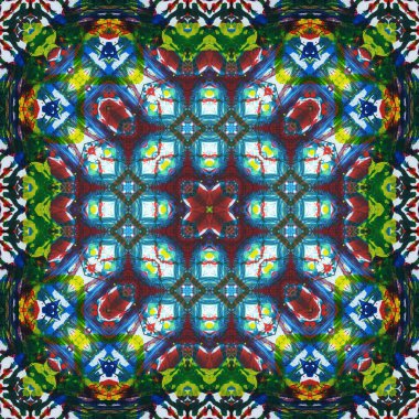 Kusursuz kare desenli kaleydoskop. Akrilik boya