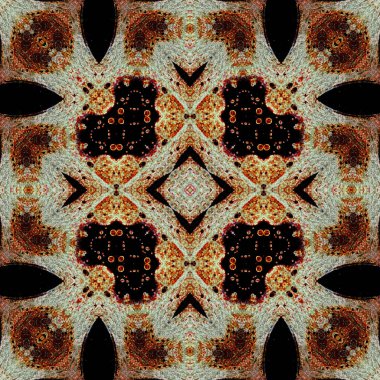 Kare, pürüzsüz desen. Doku simetrik olarak örülmüş.