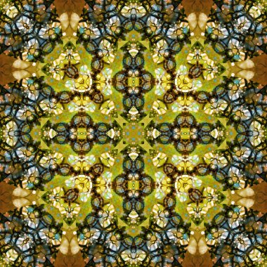 Kare, pürüzsüz desen. Doku simetrik olarak örülmüş.