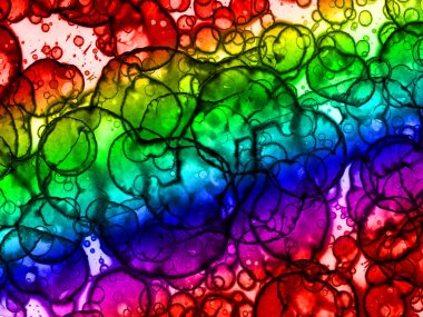 Yazarın sanatsal soyutlamaları. Gökkuşağı lekeleri. Suluboya ve alkol mürekkebi.
