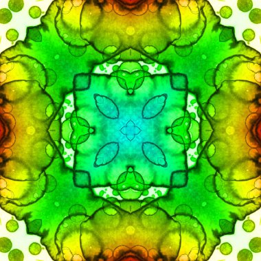 Yeşil ve sarı pürüzsüz kare desen. suluboya dokusu