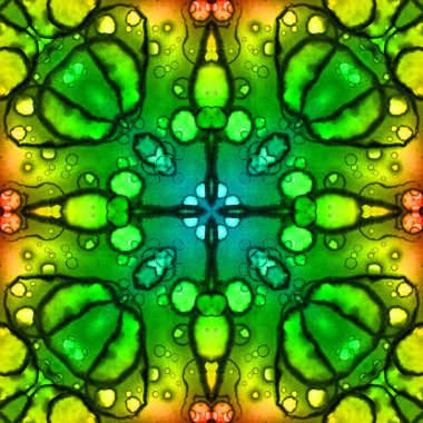 Yeşil ve sarı pürüzsüz kare desen. suluboya dokusu