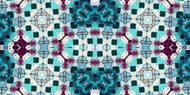 Kusursuz mozaik desen. Soyut kare sonsuz şablonu tekrarlıyor. Mavi kaleydoskop