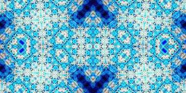 Kusursuz mozaik desen. Soyut kare sonsuz şablonu tekrarlıyor. Mavi kaleydoskop