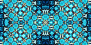 Kusursuz mozaik desen. Soyut kare sonsuz şablonu tekrarlıyor. Mavi kaleydoskop