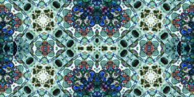 Kusursuz mozaik desen. Soyut kare sonsuz şablonu tekrarlıyor. Mavi kaleydoskop