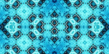 Kusursuz mozaik desen. Soyut kare sonsuz şablonu tekrarlıyor. Mavi kaleydoskop