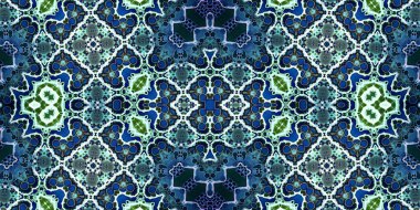 Kusursuz mozaik desen. Soyut kare sonsuz şablonu tekrarlıyor. Mavi kaleydoskop