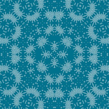 Kusursuz bir Noel deseni. Noel arka planı mavisi. Kar tanesi deseni. Mutlu yıllar.