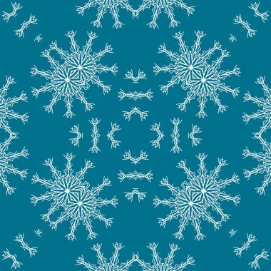Kusursuz bir Noel deseni. Noel arka planı mavisi. Kar tanesi deseni. Mutlu yıllar.
