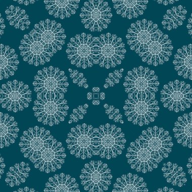 Kusursuz bir Noel deseni. Noel arka planı mavisi. Kar tanesi deseni. Mutlu yıllar.