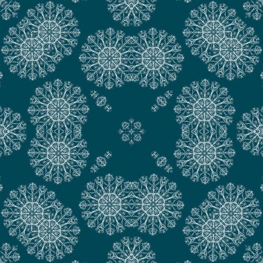 Kusursuz bir Noel deseni. Noel arka planı mavisi. Kar tanesi deseni. Mutlu yıllar.