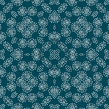 Kusursuz bir Noel deseni. Noel arka planı mavisi. Kar tanesi deseni. Mutlu yıllar.