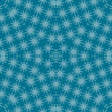 Kusursuz bir Noel deseni. Noel arka planı mavisi. Kar tanesi deseni. Mutlu yıllar.