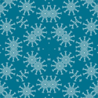 Kusursuz bir Noel deseni. Noel arka planı mavisi. Kar tanesi deseni. Mutlu yıllar.