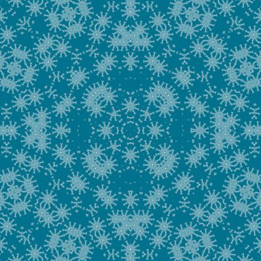 Kusursuz bir Noel deseni. Noel arka planı mavisi. Kar tanesi deseni. Mutlu yıllar.