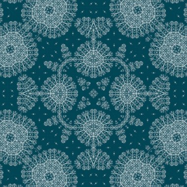 Kusursuz bir Noel deseni. Noel arka planı mavisi. Kar tanesi deseni. Mutlu yıllar.