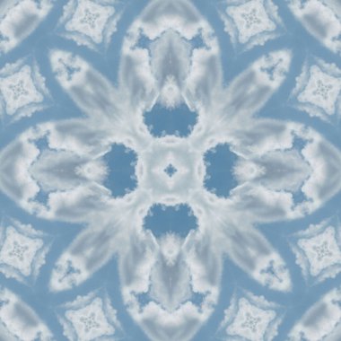 Bulutların ve gökyüzünün kusursuz deseni. Mavi gökyüzü ve beyaz bulutların dokusu. Mozaik kaleydoskop