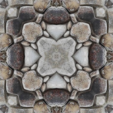 Doğal taşın kusursuz mozaiği. Doğal taşın dokusu. Mozaik kaleydoskop gri ve sarı