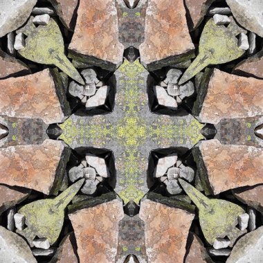 Doğal taşın kusursuz mozaiği. Doğal taşın dokusu. Mozaik kaleydoskop gri ve sarı